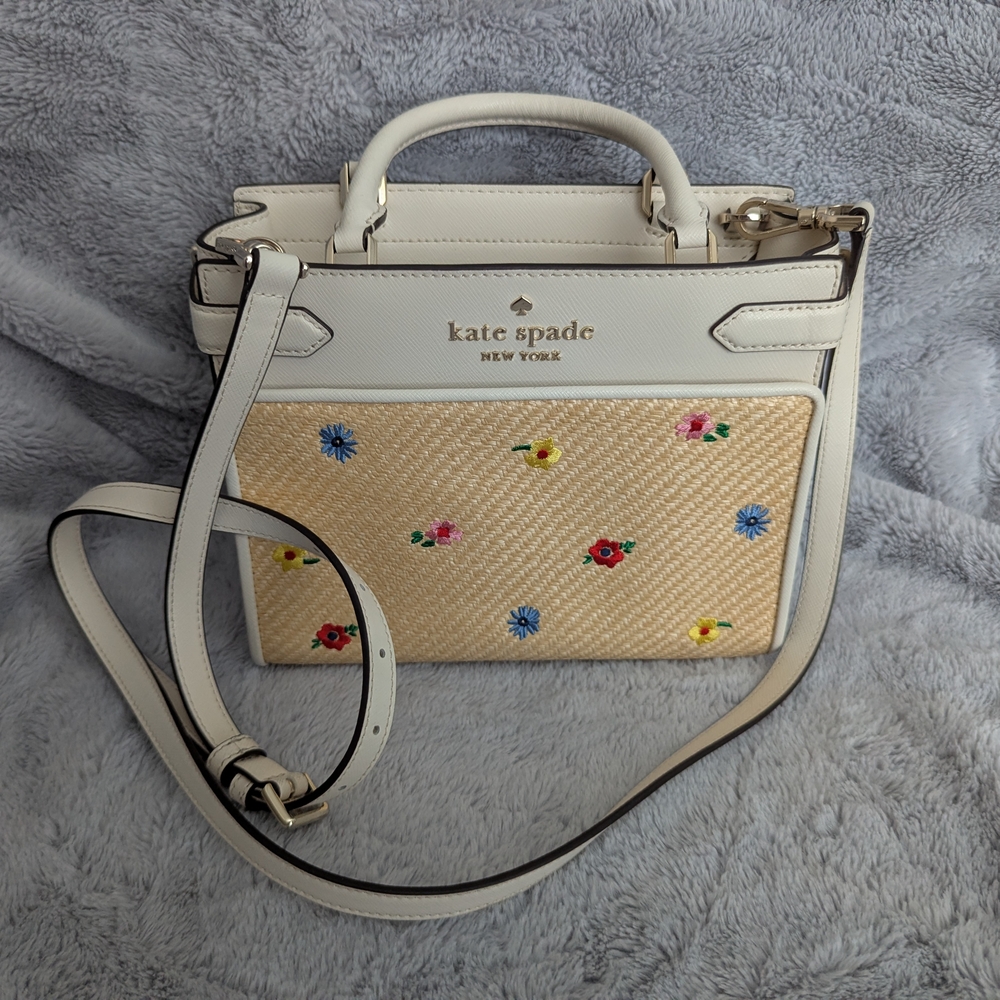 Kate Spade Cream and Tan Crossbody Bag with Floral Design